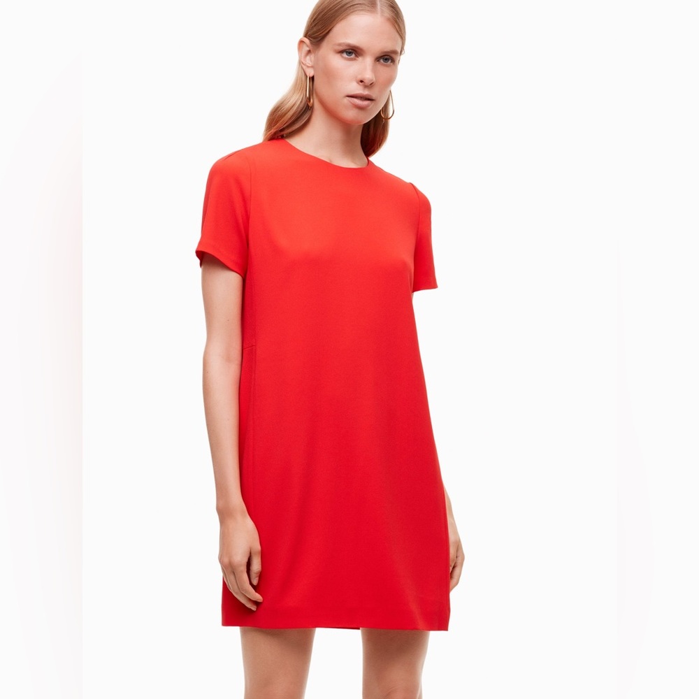 Aritzia Babaton Patricio Short Sleeve zip up Shift Dress Red - Size 2